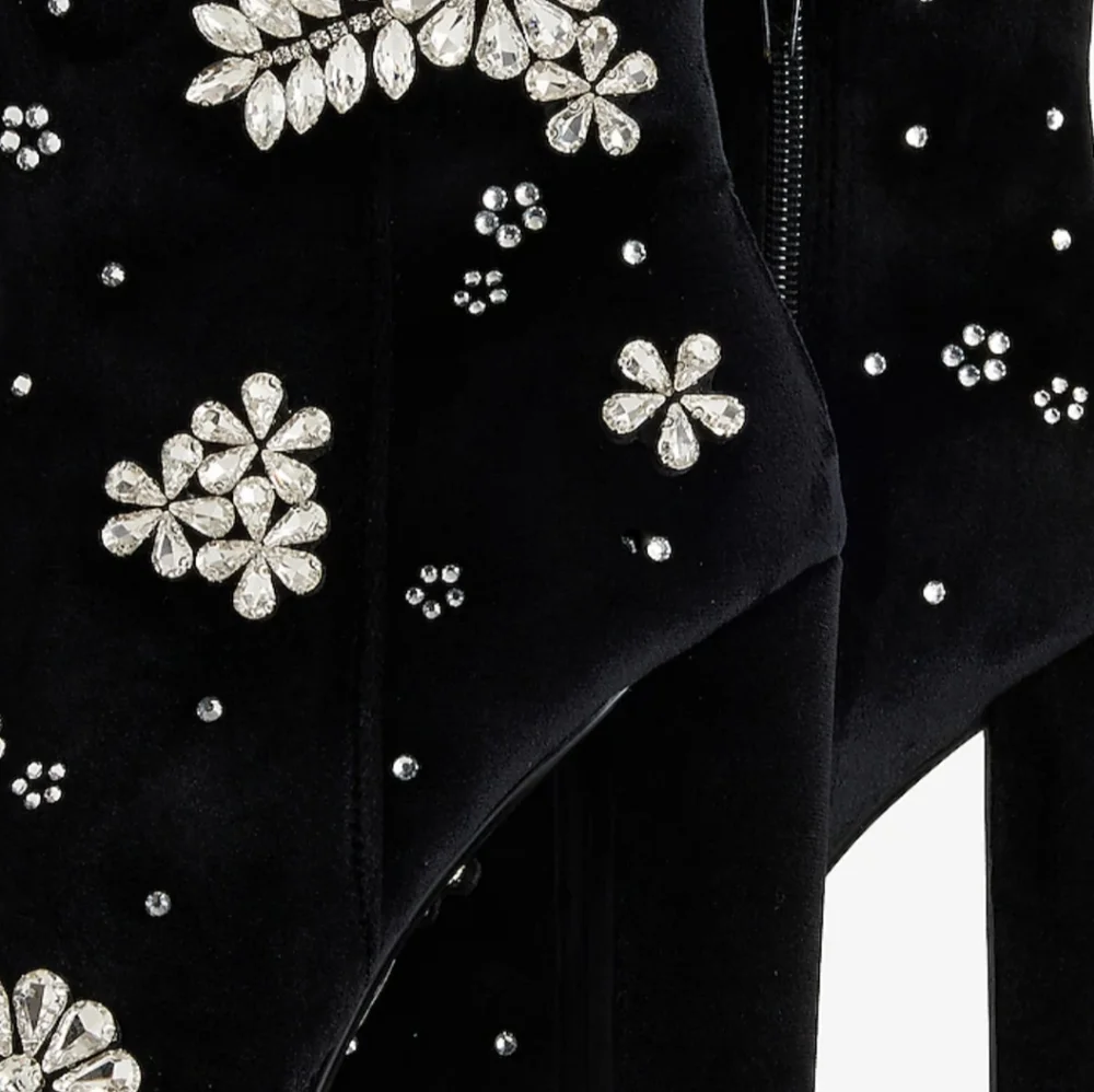 Express Black Heeled Boots with Silver Embellishments - Picture 7 of 14